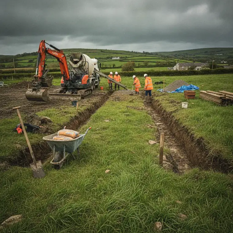 Single-storey rear extension under construction in Ceredigion