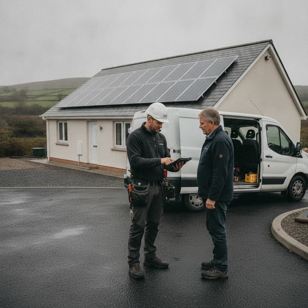 MGC installer discussing solar options with a homeowner in West Wales