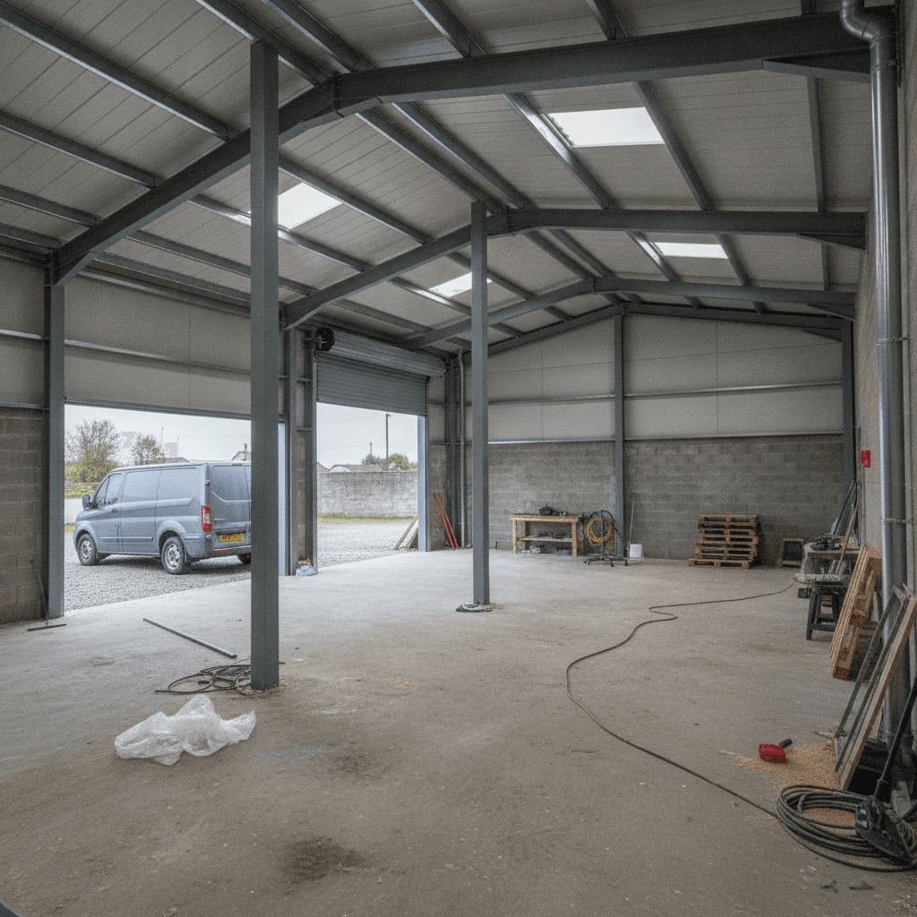 Interior of a steel-frame commercial workshop